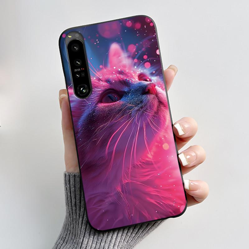 Cute Case For Sony Xperia 1 IV V II III Capa Coque Printing Shell Protective Cover Soft Silicone Cartoon Black Casing Fundas