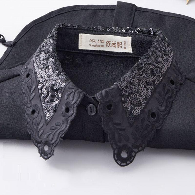 Elegant Sequined Fake Collar Shirt Women Blouse Half Shirt Beaded False Collars Woman Detachable Removable Faux Col Neckwear Tie