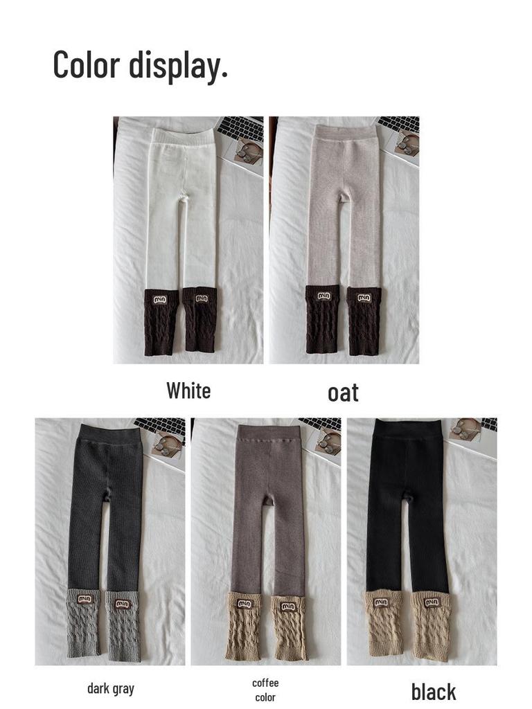 Girls' Autumn/Winter Fleece-Lined Stripe Leggings - Thick, Warm Nine-Point Pants