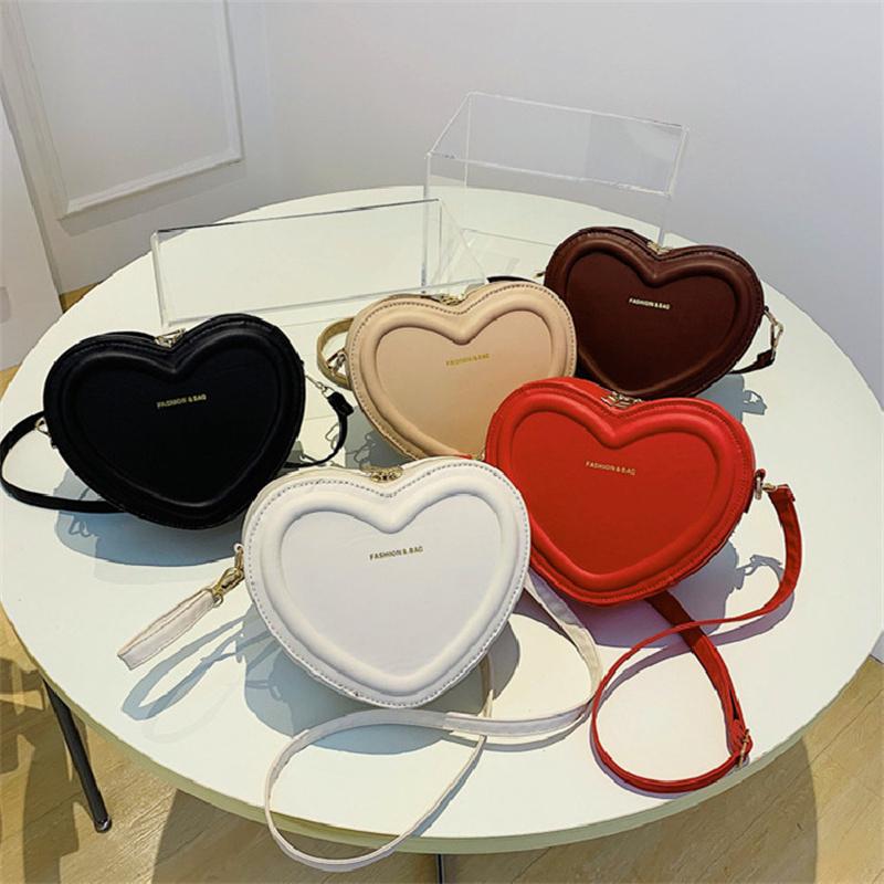 Solid Color Pu Leather Shoulder Bags Heart Shape Crossbody Bags For Women Fashion Compact Handbags And Purse Premium