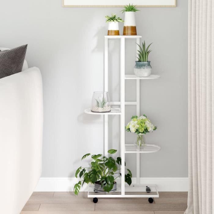 343118 vidaXL Jardinière à 5 niveaux avec roues 44x23x100 cm Blanc Fer