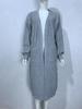 Solid Color Women's Knitted Mid-length Cardigan with Pockets