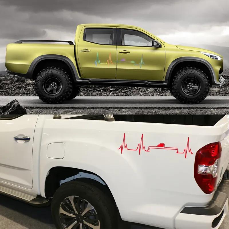 Graphics Heartbeat Pickup Body Side Sticker Car Tuning Decor Decal Wrap Decoration For Ford F150 Chevy Silverado GMC Sierra Auto
