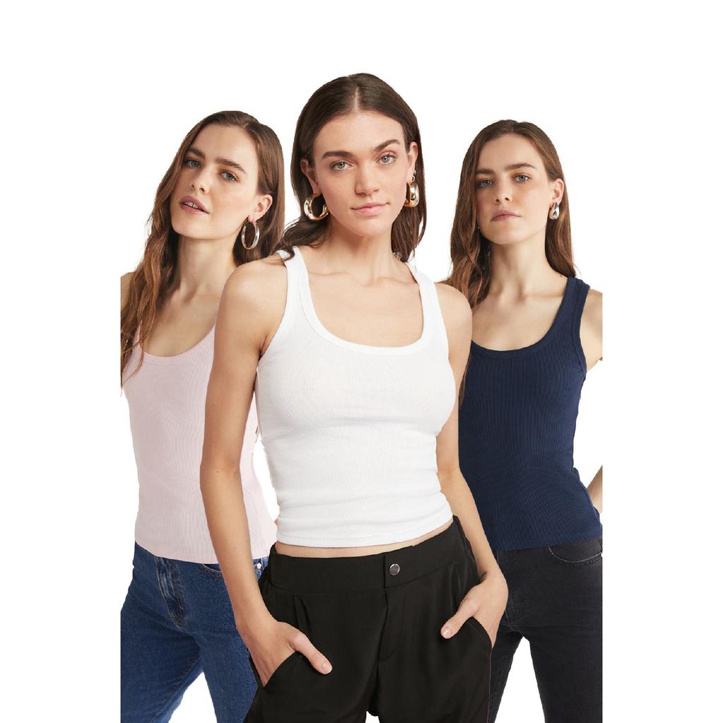 Tricou de corp alb de bază cu bretele groase Lllesol pentru femei