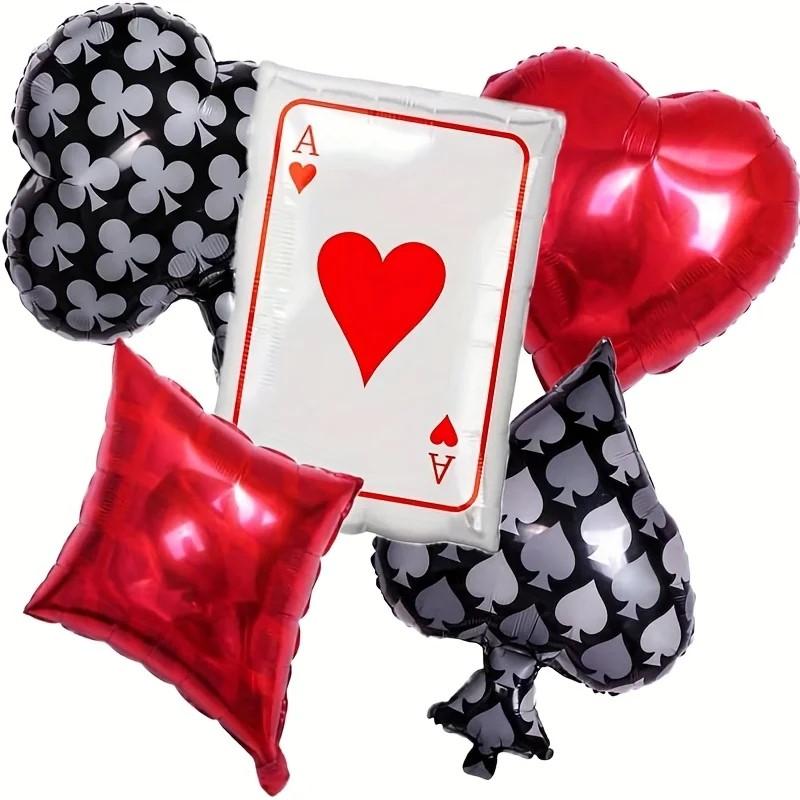 

5pcs Poker-Themed Party Balloon Set Red Peach Black Peach Plum Blossom Square Aluminum Film Balloons Birthday Party Decoration other