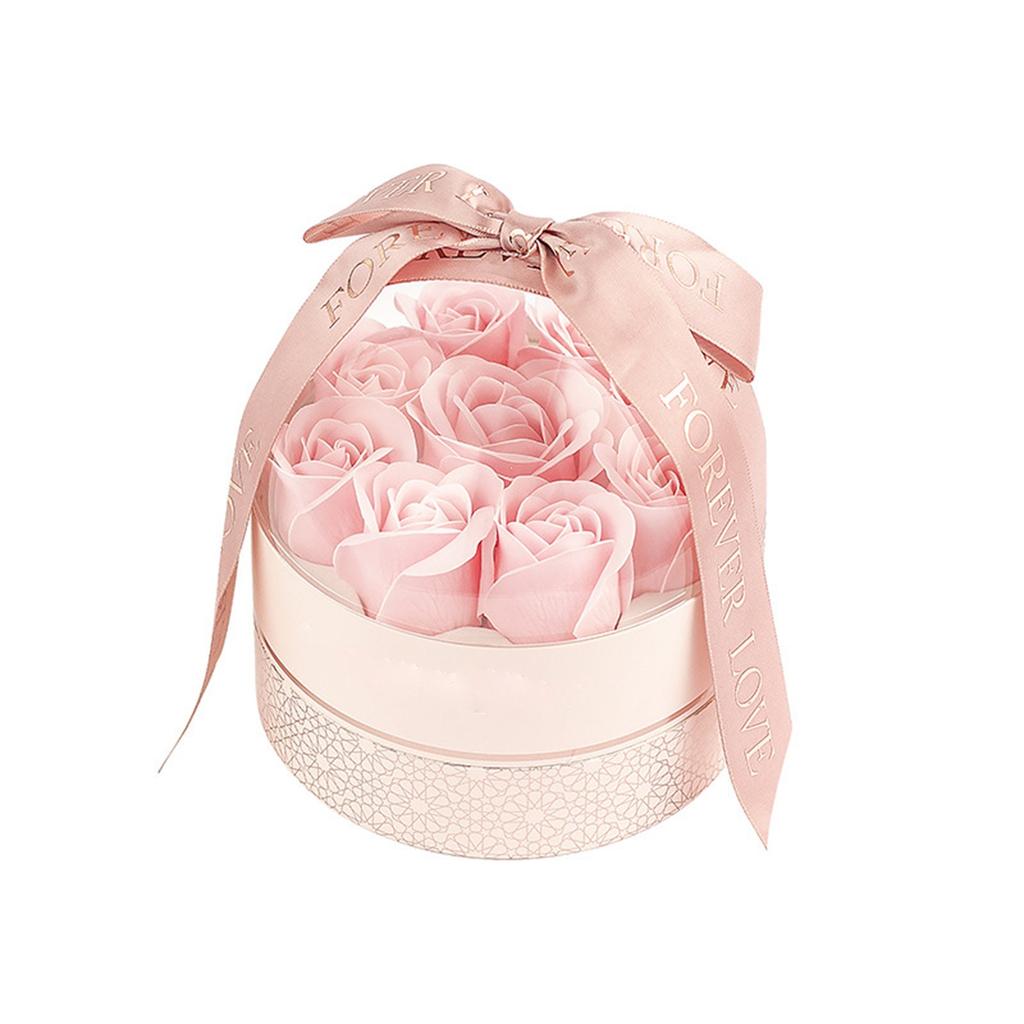 Valentine'S Day Gift Box Cylinder With Nine Floral Soap Flowers, Eternal Flower Gift Box