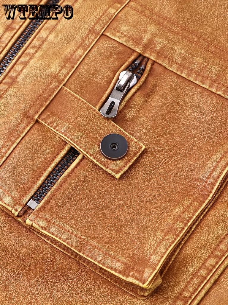 Men's Casual Vintage Style PU Leather Jacket With Pockets -  Stylish & Durable - For Everyday Wear - Perfect Gift for Fashionable Men