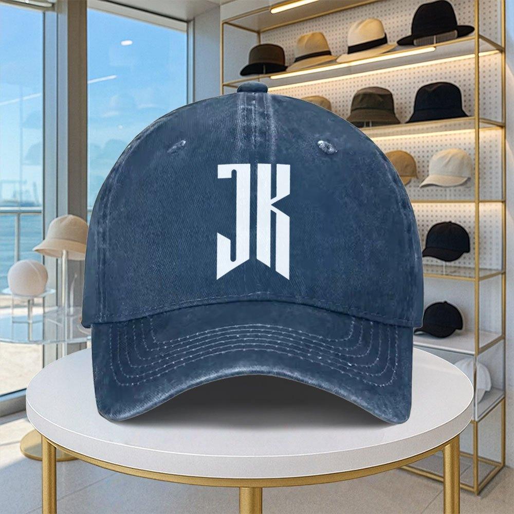 Men Women JK Letter Retro Baseball Cap Adjustable Buckle Strap Lightweight Hat with Iconic JK Curved Brim for Outdoor Spo