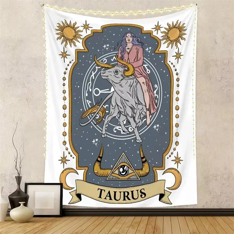 Twelve Constellations Wall Tapestry Hanging Tarot Hippie Wall Rugs Moon Sun Wall Art Decor Background Cloth Mandala Home Decor