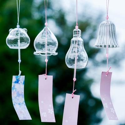 Japanese Glass Wind Chime Home Garden Transparent Hanging Pendant Cute Cat Bear Shape Wind Chime Ornament Room Party Decor Gift