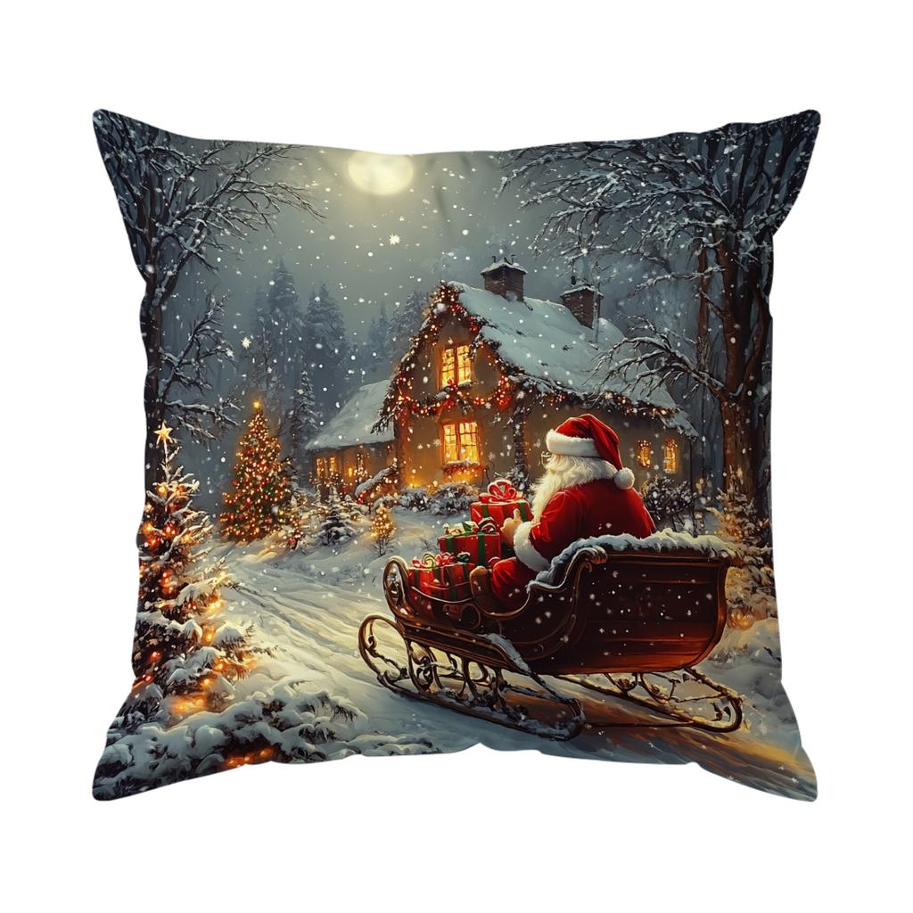 Santa Claus Cushion Pillowcase Printed Polyester 45X45Cm Throw Pillowcover Decorative Sofa Cushion Pillowslip Home Decor