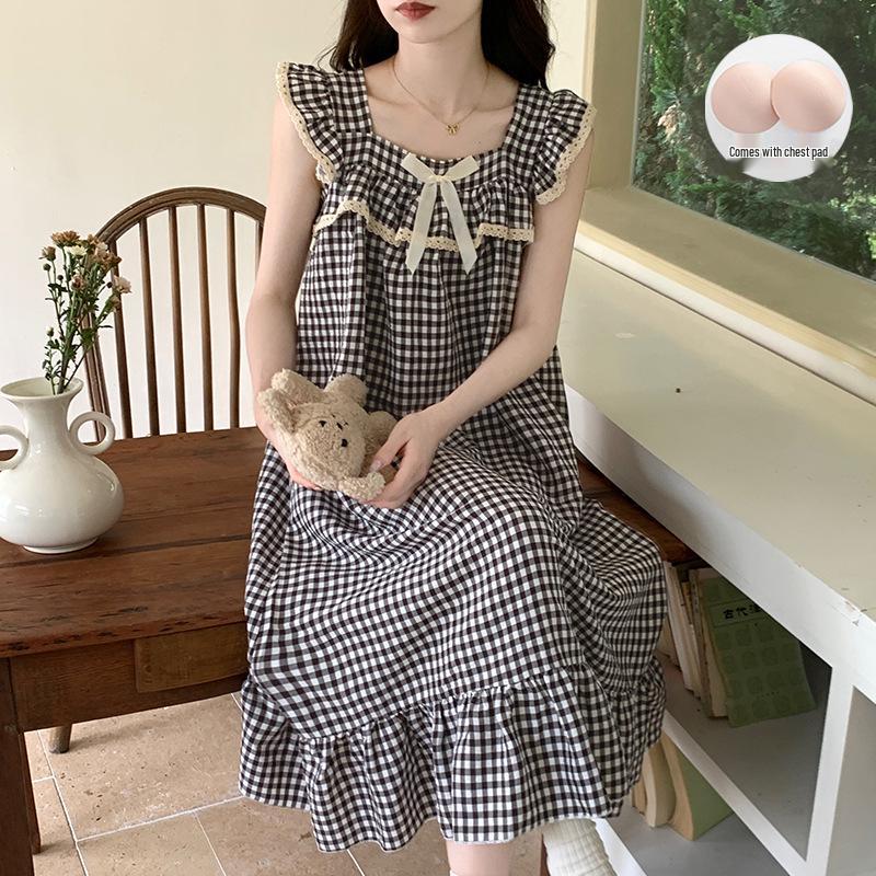 

Милая ночная рубашка в шотландскую клетку с подвязками для чулок и фиксированной нагрудной подкладкой из легкого хлопкового ворса XXL