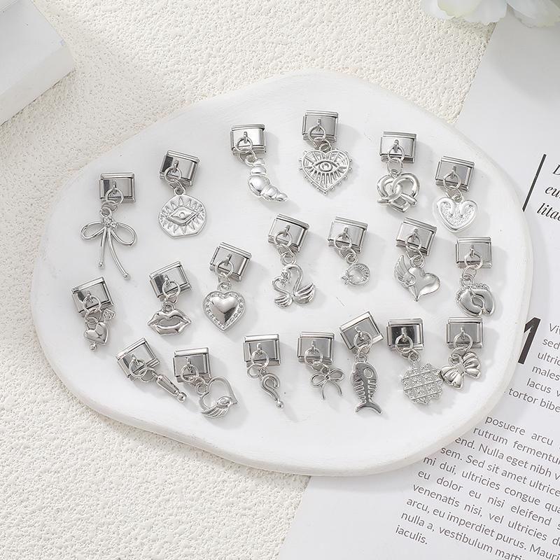 Fashion Heart Lips Bow Knot Feet Fishbone Pendant Italian Charm Link Fit 9mm Stainless Steel Bracelet DIY Making Men Women Gifts