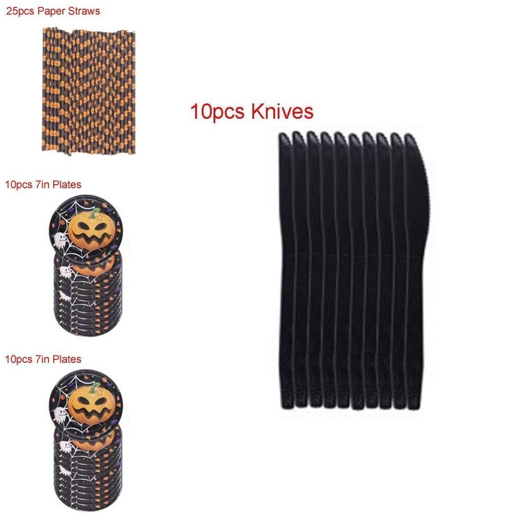 Halloween Party Decoration Supplies Including Pumpkin Tablecover And Straws**