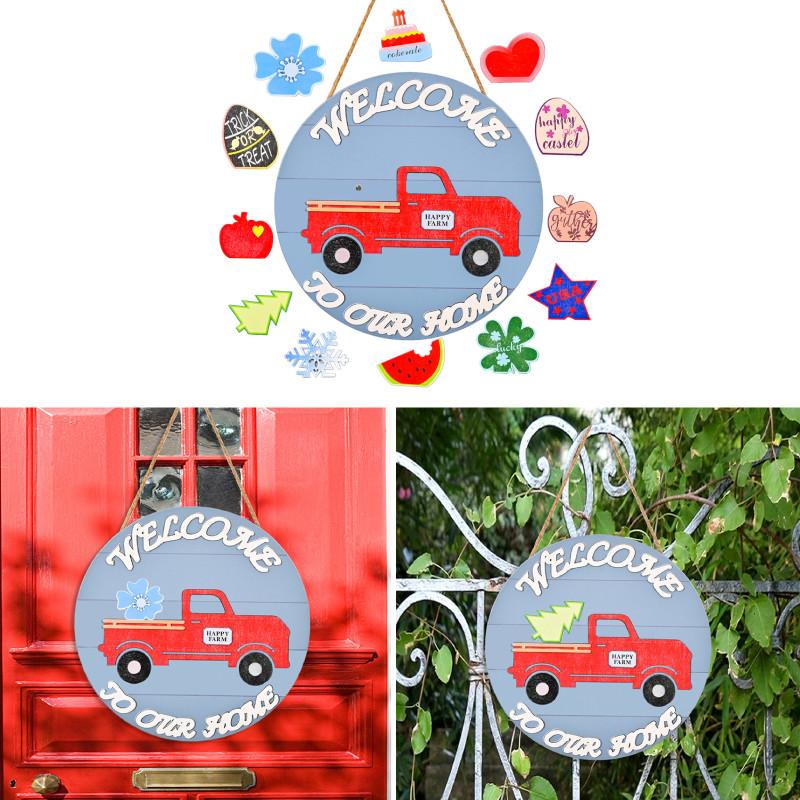 Christmas Car Wooden Door Tag Hanging Decoration Magnetic Accessories Home Wall