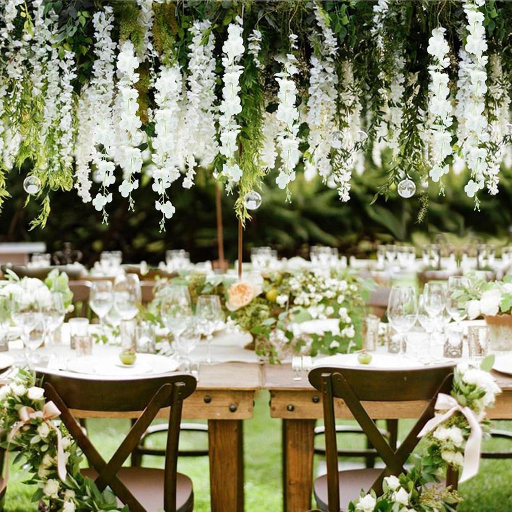 12pcs Thick Wisteria Flowers Fake Wisteria Hanging Flowers Artificial Wisteria Flowers Ceiling Flower Plants Exterior Decoration