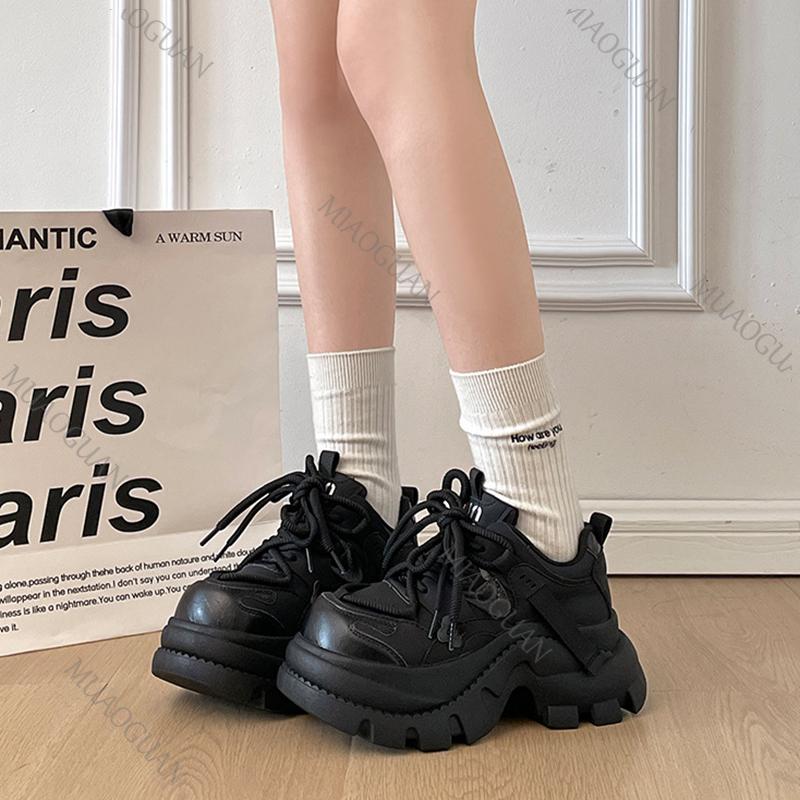 Height Increasing Platform Sneakers for Women Chunky Heel Lace Up Casual Shoes Women 2026 Spring Autumn Female Sports Tennis