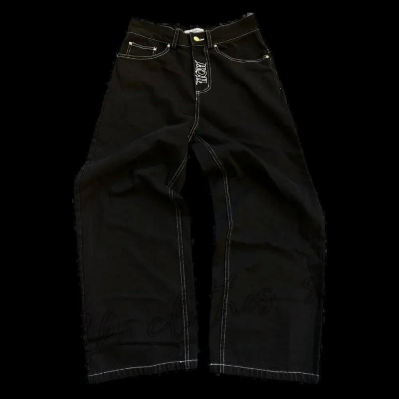 Mens Hip Hop Streetwear Baggy Jeans With Print Design Cotton Stretch Denim Trousers Casual Fall Wear
