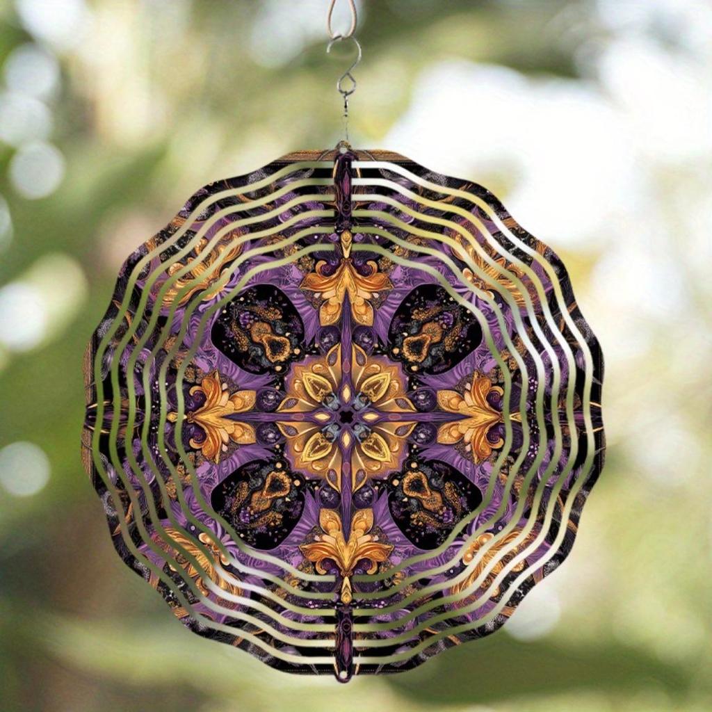 Mandala Metal Wind Spinner Hanging Garden Decor with Intricate Floral Geometric Design Outdoor Courtyard Home Decor for Holidays and Special Occasions