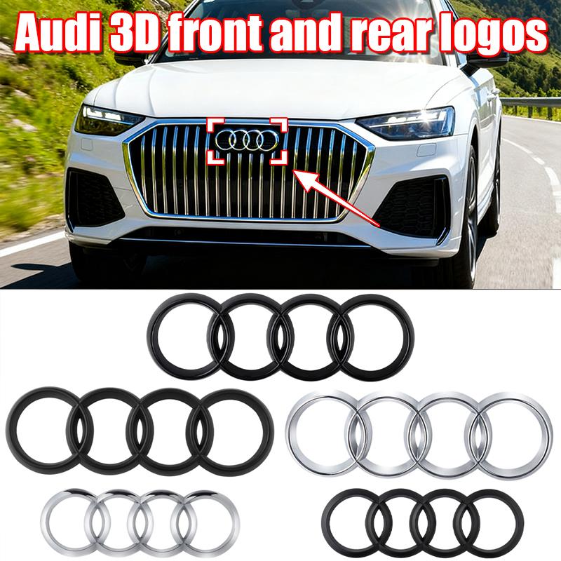 For Audi ABS Four Ring Gloss Black Car Logo Cover Front Grille Badge A3 A4 A5 A6 A7 A8 Q3 Q5 Q7 Rear Trunk Badge Car Accessories