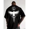 T-shirt z nadrukiem totemu kruka, Luźny T-shirt, Wygodny i oddychający, Letni, Na zewnątrz, Codzienny, Streetwear, Młodzieżowy T-shirt uliczny
