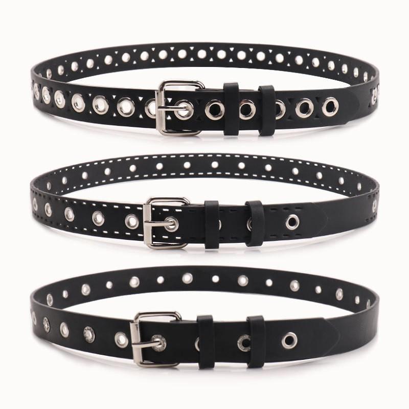 Stylish Hollow Cut-Out Belt Women Men Punk Hip Hop Adjustable Waistband With Rivet Detail