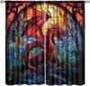 Stained Glass Blackout Window Curtains, Autumn Forest Mosaic Art Beautiful Nature Scenery Stained Glass Home Kitchen Livingroom