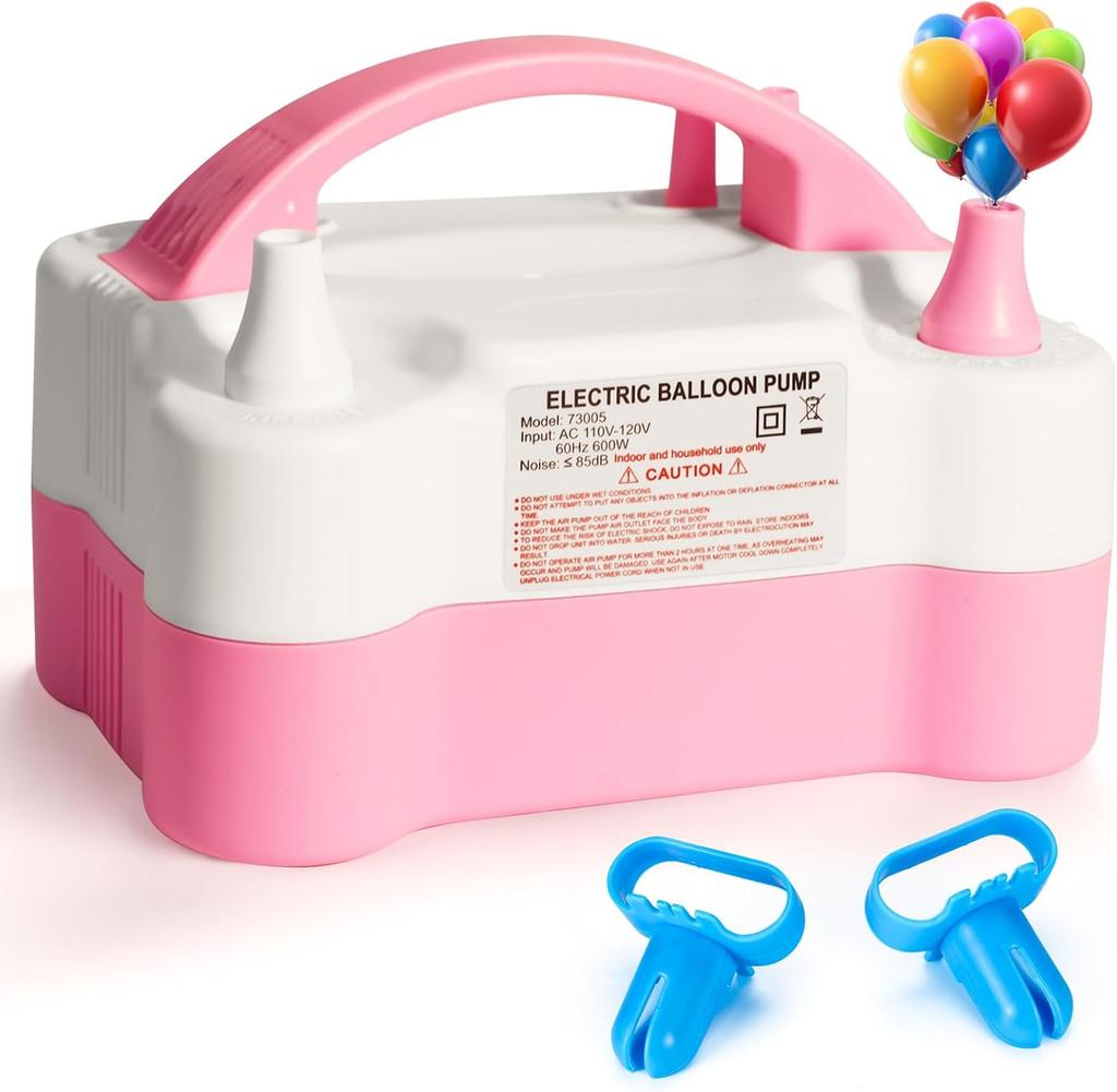 Balloon Pump Electric, Portable Automatic Dual Nozzle Inflator 110V 600W for Birthday Gender Reveal Balloons Party Decor