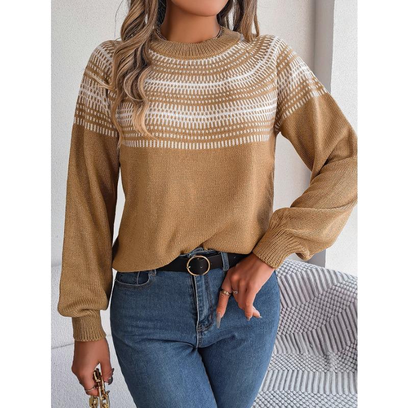 Women's Autumn-winter Vintage Color Contrast Striped Long-sleeved Pullover Sweater