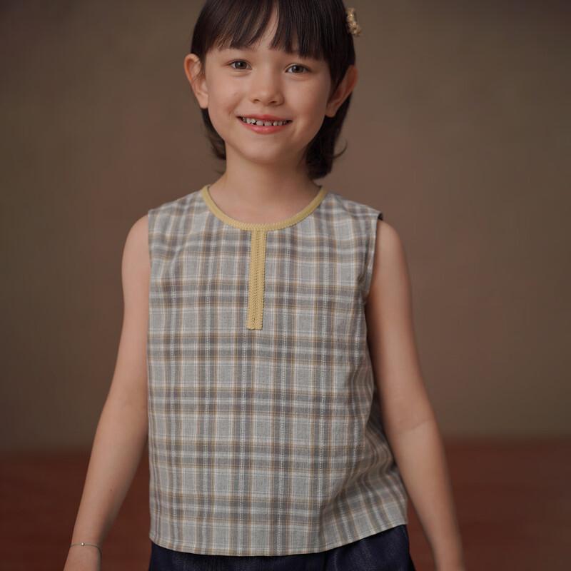 

Girls Korean Style Color Block Plaid Sleeveless Top 120