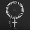 Crystal-Studded Detailed Cross Pendant with Adjustable Cuban Chain - Hip Hop Unisex Alloy Statement Necklace for Men and Women