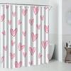 1Pc Pink Heart-Patterned Shower Curtain With Hooks, Polyester Fabric, Machine Washable, Suitable For Bathroom Decor.