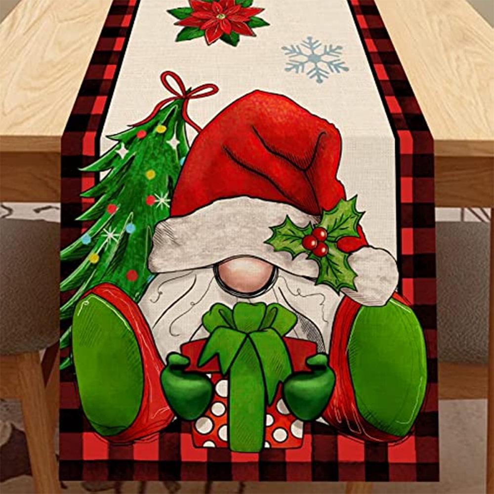 Red Buffalo Plaid Farmhouse Table Runner: Christmas Truck Design for Dining Table Décor