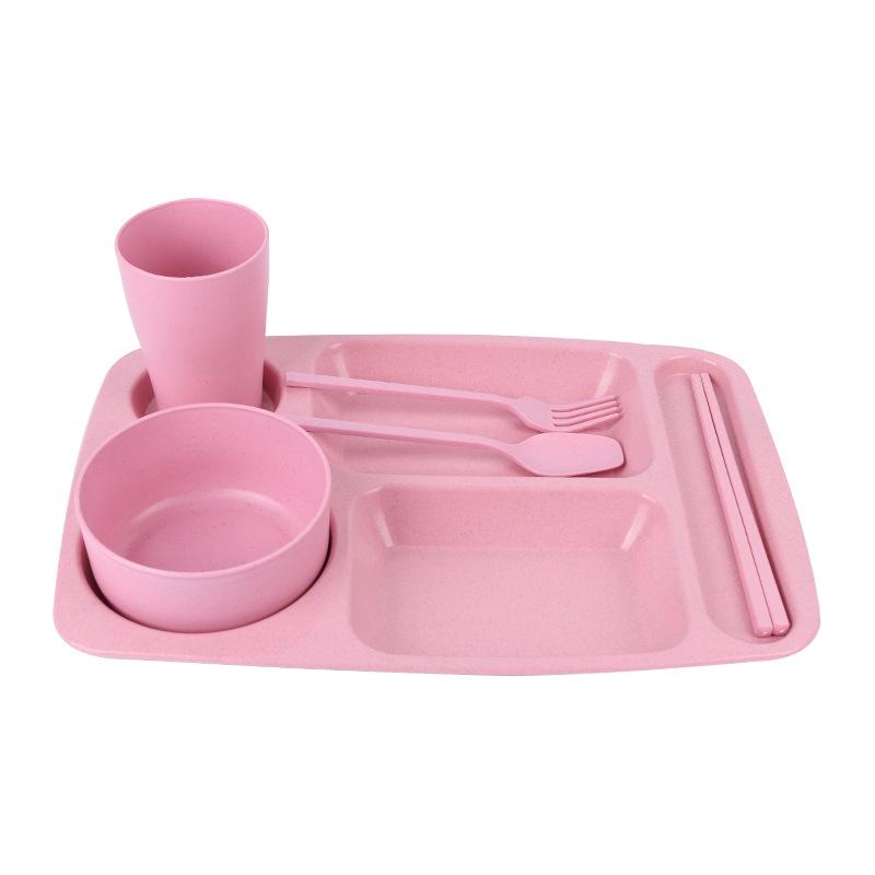 

Студенческая и детская секционная тарелка, суповая миска, вилка, ложка, палочки для еды, набор стаканов для воды, тарелка для офисного работника, тарелка для похудения Set розовый