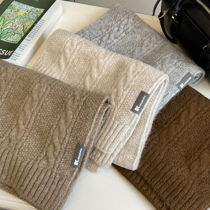 Korean Version Retro Solid Twist Knitted Scarf Women Men Fall Winter Classic Warm Scarves Unisex Thermal Muffler Female Male
