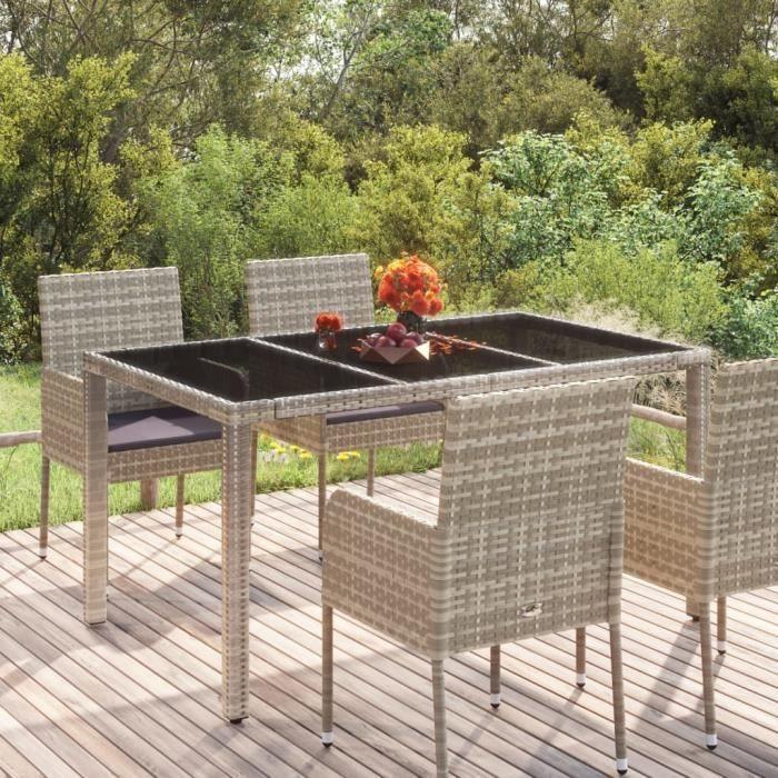 VidaXL Garden Table with Glass Top Grey 150x90x75cm Wicker 319900