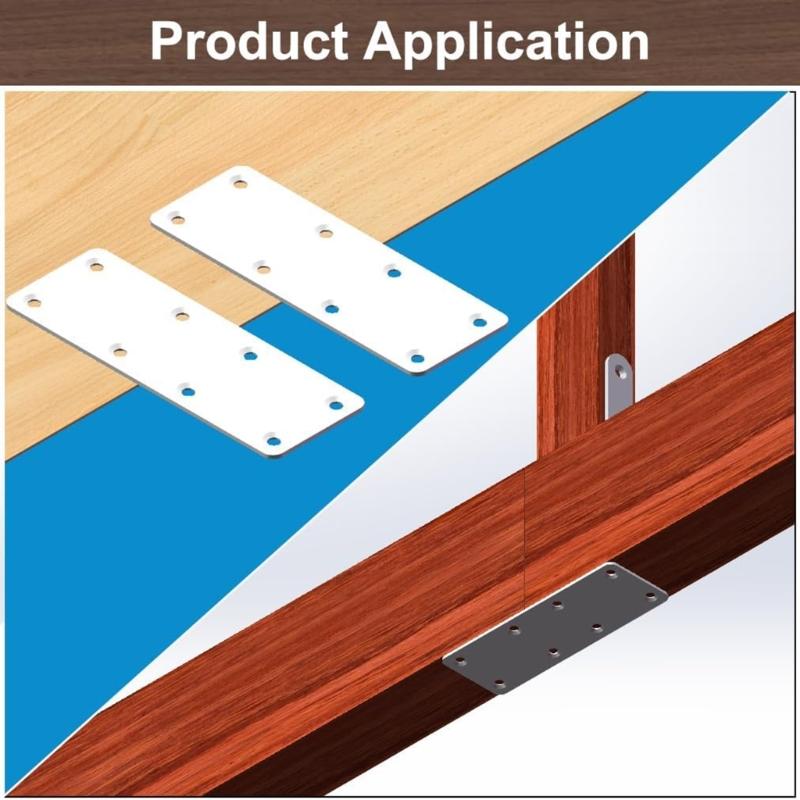 4Pcs Stainless Steel Metal Straight Brackets With Screws Repairing Mending Plate for Wood Furniture Easy To Install