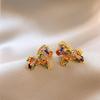 Real gold electroplated silver needle zircon pony stud earrings natal year design sense niche earrings light luxury high sense earrings women