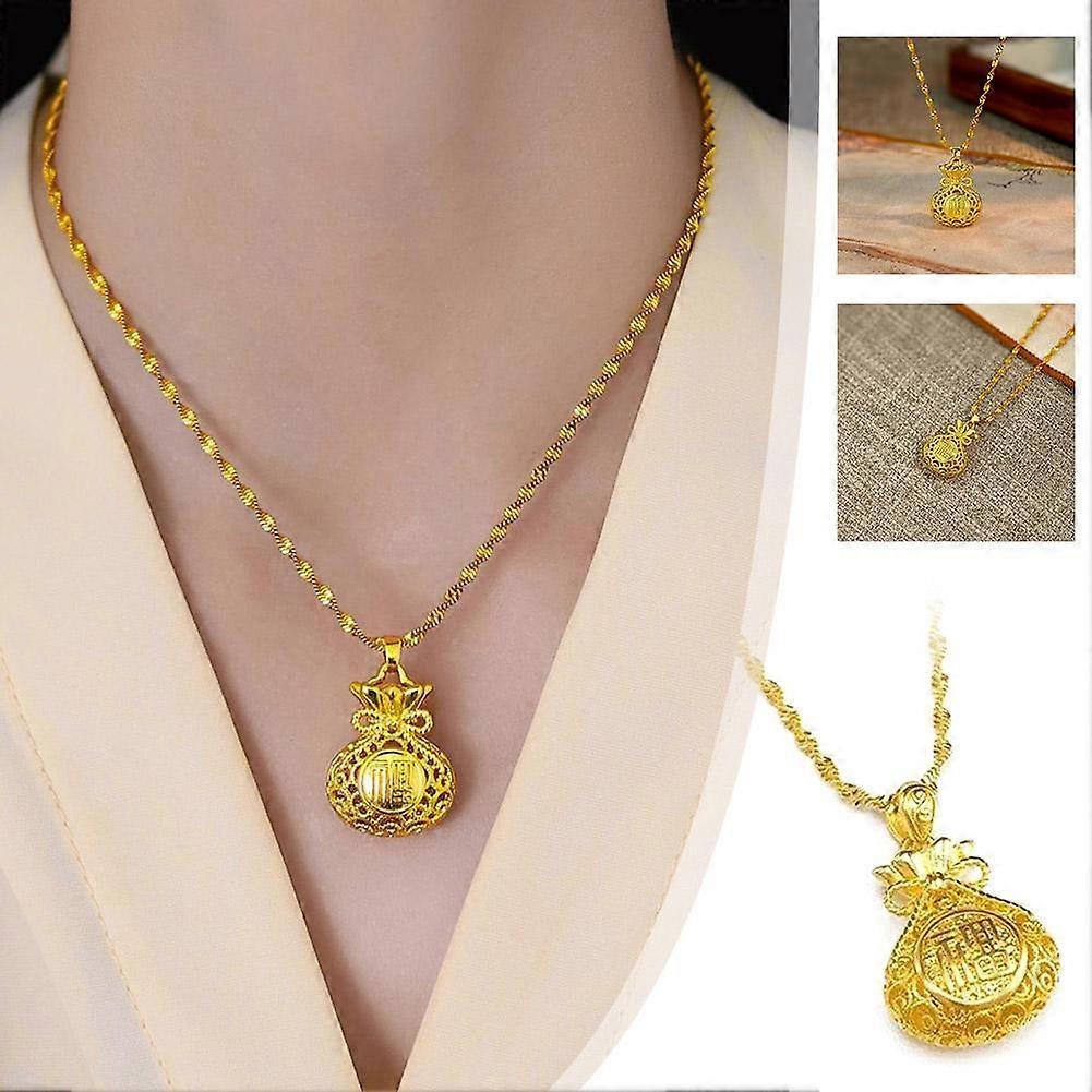 Golden Lucky Bag Good Luck Amulet Pendant Necklace Men Women