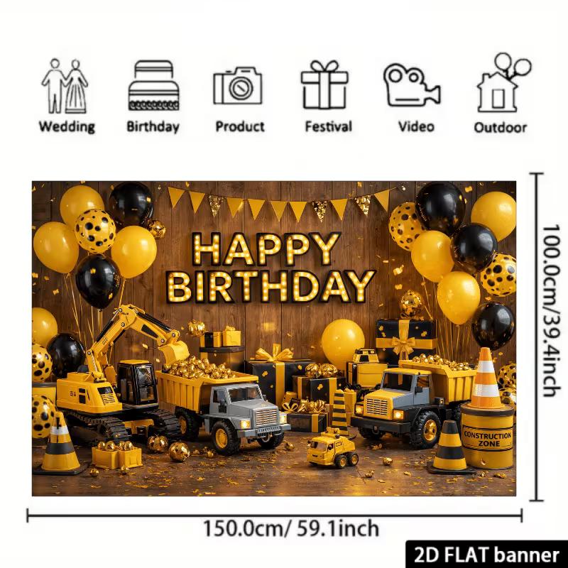 2D Playful Construction Zone Dump Truck Backdrop for Kids Birthday Celebrations