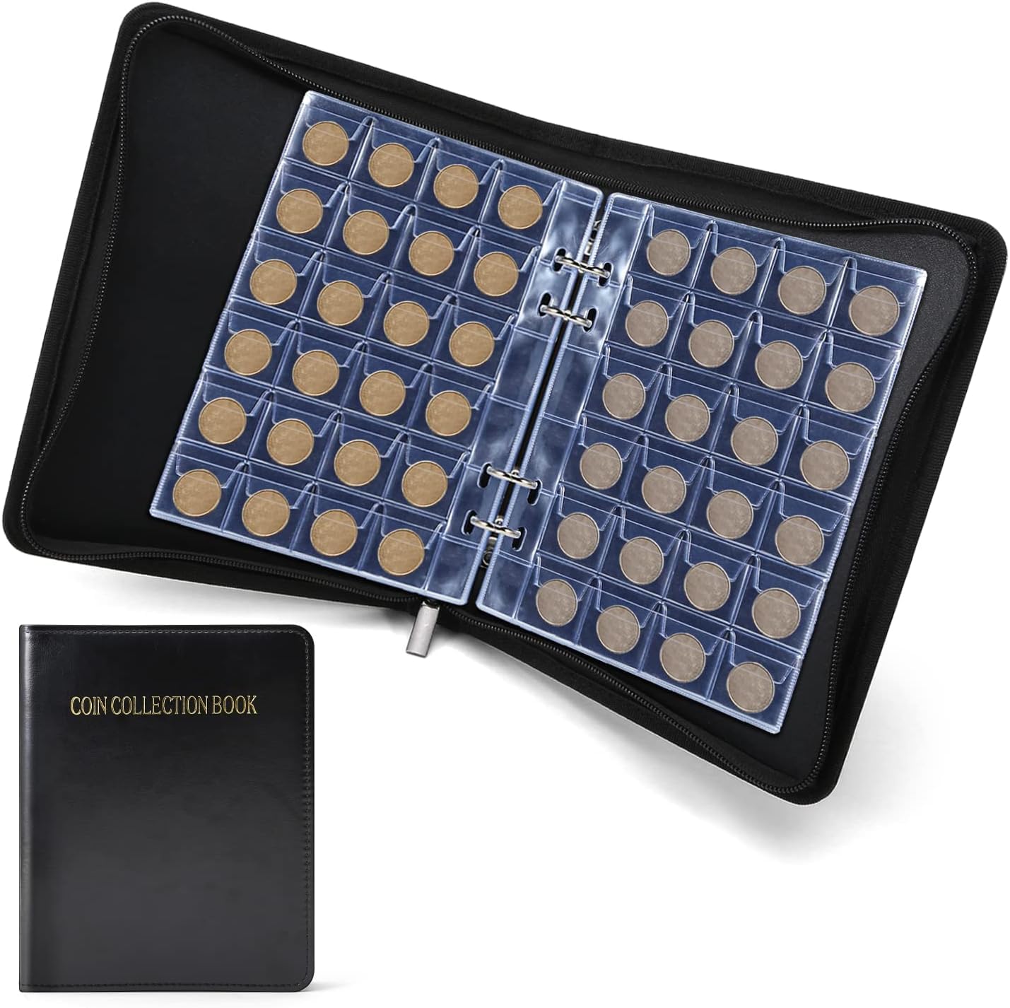 

PAKESI Coin File Coin Album, Holds 480 Coins, 3x3cm Pockets, for Commemorative Coins/Antique Coins/Coin Collections