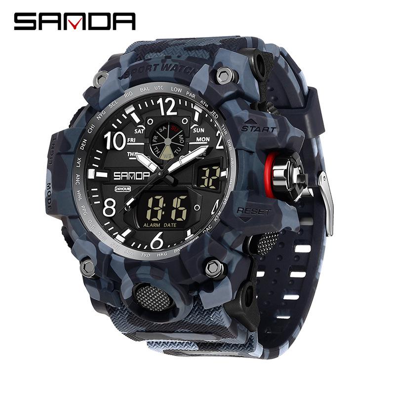 SANDA Women's Trendy LED Dual Display Waterproof Watch with Hourly Chime