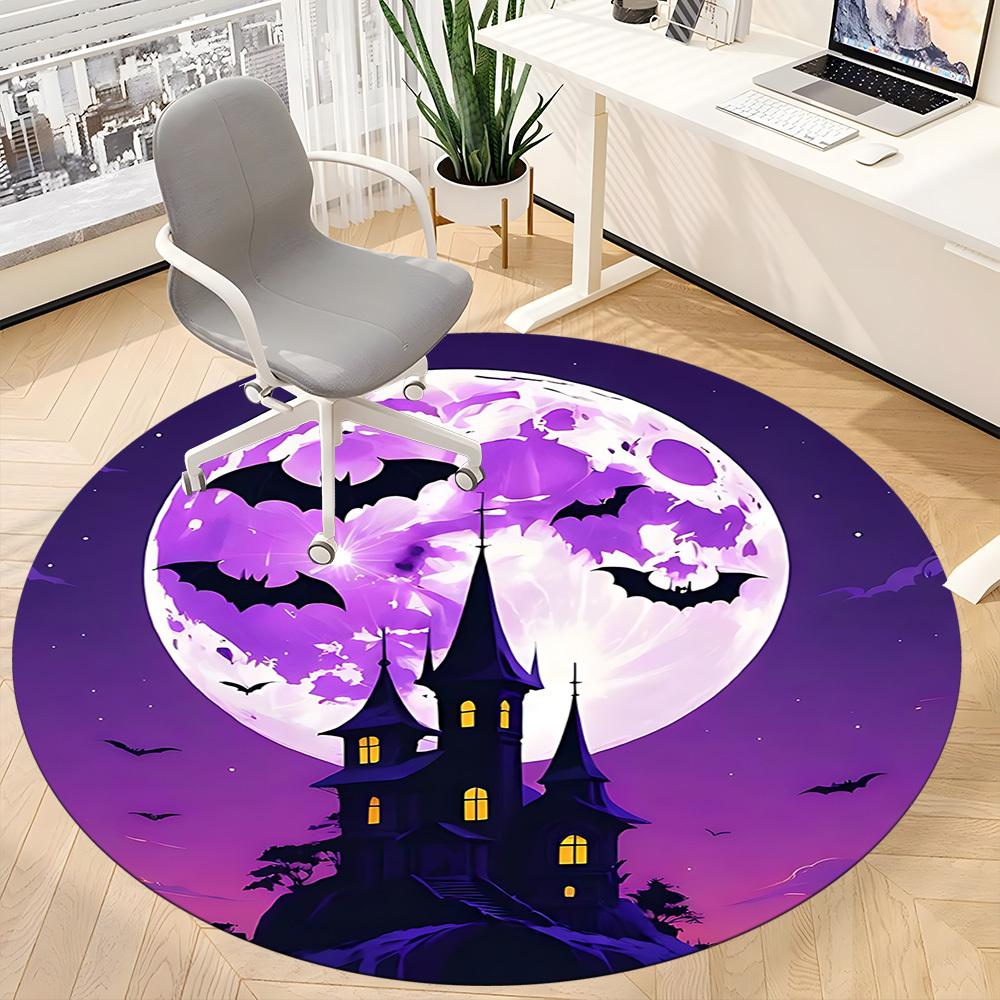 1pc Moon HauntedHouse Office Round Area Rug, Under Office Chairs Bedroom Living Room Home Decor, Room Deco, Available in Various Sizes 140