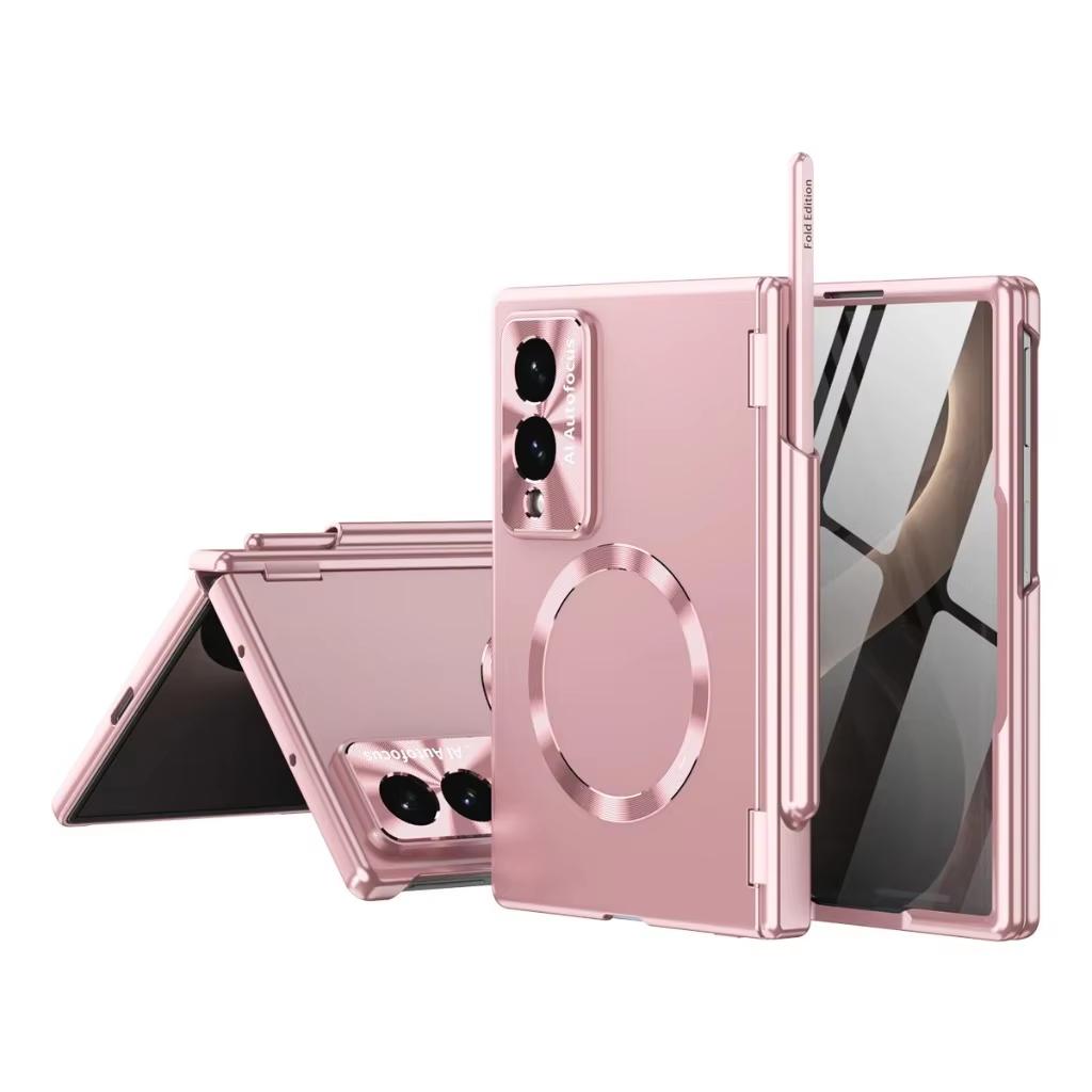 Per Custodia per Telefono con Protezione Cerniera Magnetica Placcata Magsafe con Pellicola Protettiva in Vetro Temperato per Schermo Anteriore per Samsung Galaxy Z Fold 8 Ultra 7 6