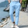 Men's Linen Trousers - Summer Style with Front Slanted Pockets, Straight Leg, Flat Waistband, Comfortable and Breathable Casual Slim Fit