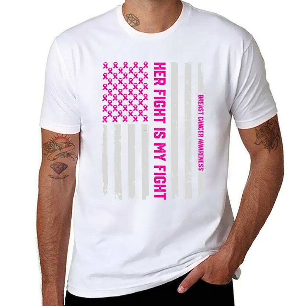 Her Fight Is My Fight American Flag Breast Cancer Awareness Tshirt Sporty Casual Quick Dry Tshirt