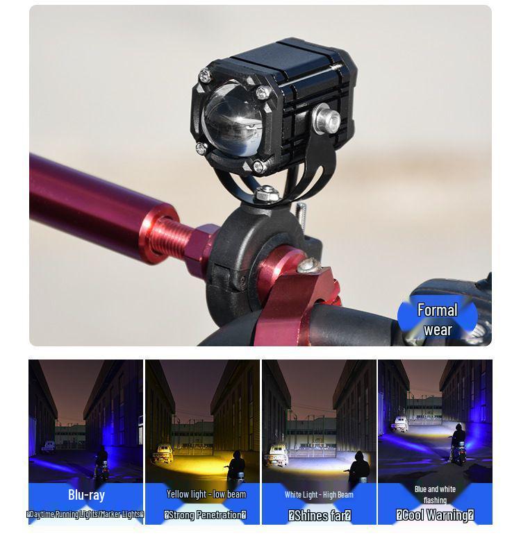 High-Intensity LED Motorcycle Spotlight with Four-Color Devil Eye and Strobe for Electric Vehicles - Adjustable High/Low Beam