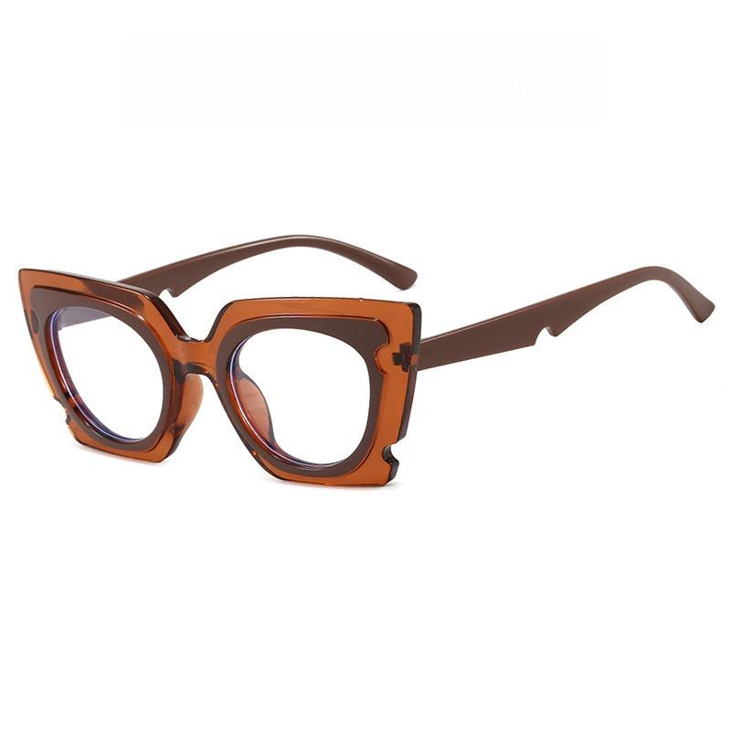 Unique Oversized Cat-Eye Plain Glasses Fashionable Cutout Design Ins Decorative Blue Light Blocking Non-Prescription Eyewear