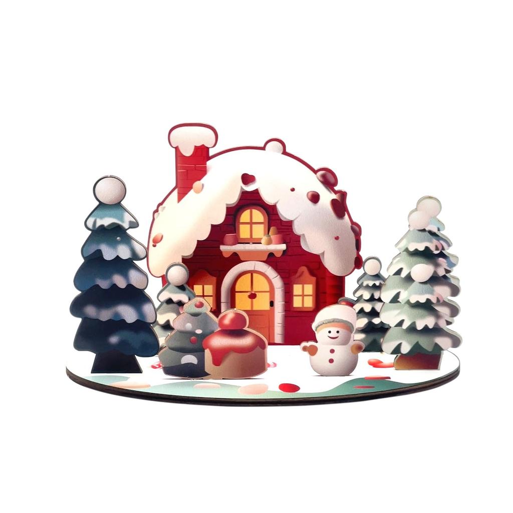 Christmas Cartoon House Wooden Assembly Ornaments DIY Children's Holiday Gifts Three-dimensional Painting Ornaments Christmas Desktop Ornaments