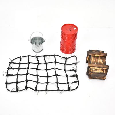 Luggage Net Oil Can Wooden Box Metal Bucket Kit Fit for KM2 D90 SCX10 90046 RC Car (Black)